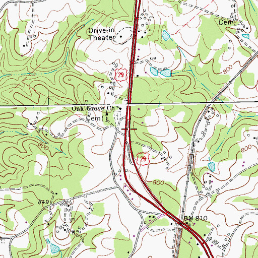 Topographic Map of Oak Grove Church, VA