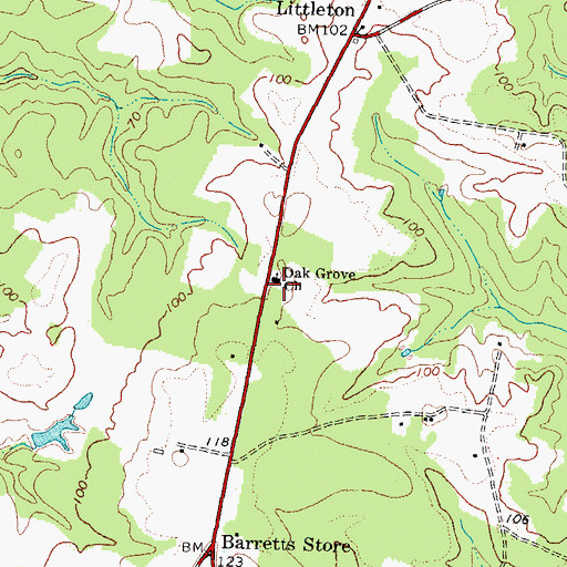 Topographic Map of Oak Grove Church, VA