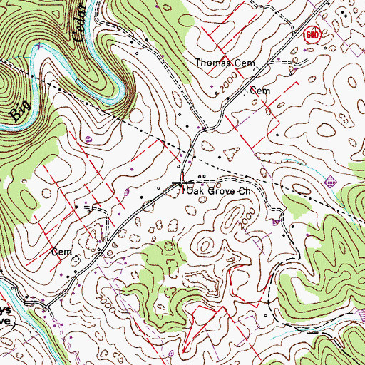 Topographic Map of Oak Grove Baptist Church, VA
