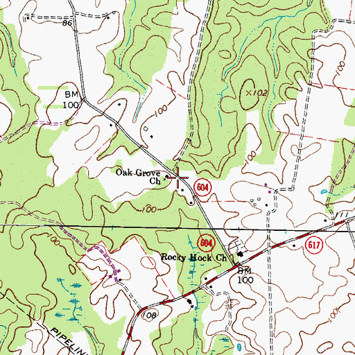 Topographic Map of Oak Grove Church, VA