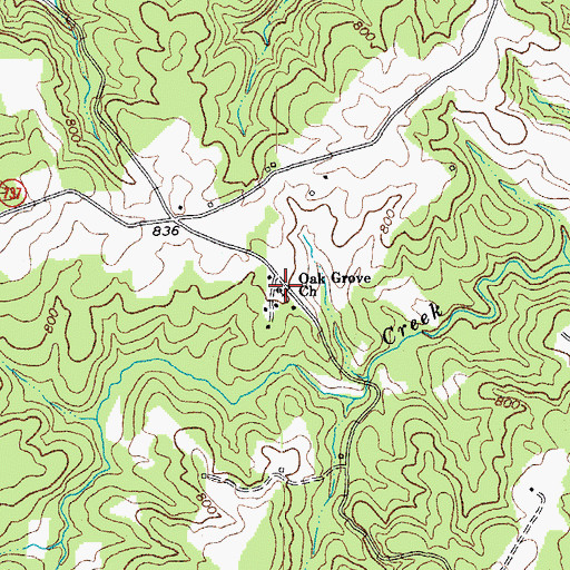 Topographic Map of Oak Grove Church, VA