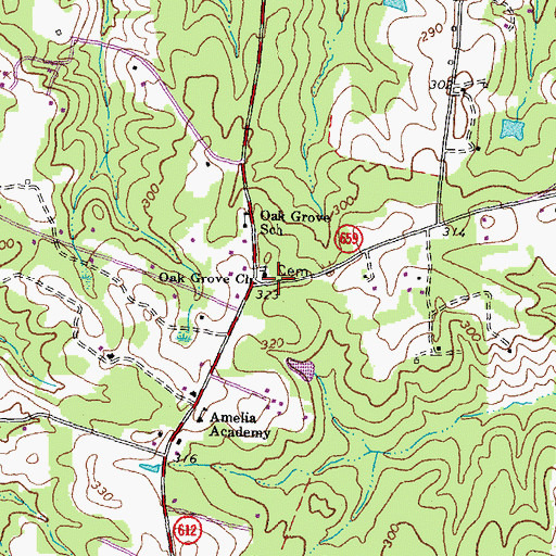 Topographic Map of Oak Grove Church, VA