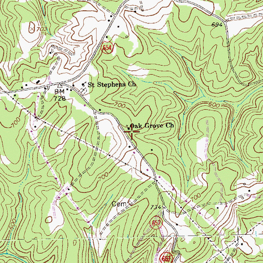Topographic Map of Oak Grove Church, VA