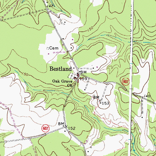 Topographic Map of Oak Grove Church, VA