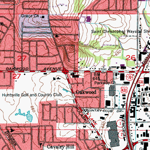 Topographic Map of Oakwood Shopping Center, AL