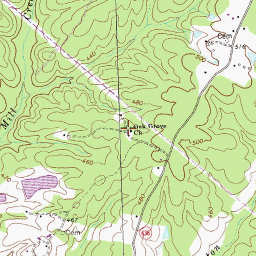 Topographic Map of Oak Grove Church, VA