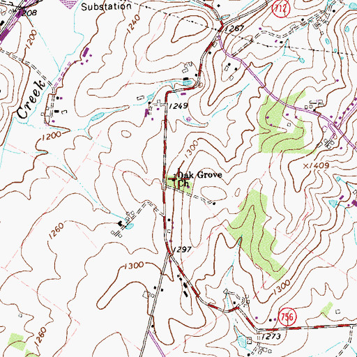 Topographic Map of Oak Grove Church, VA