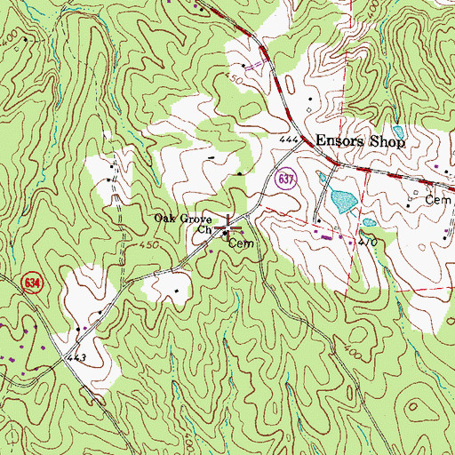 Topographic Map of Oak Grove Church, VA