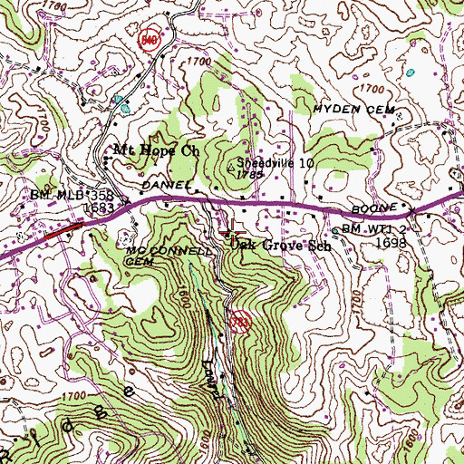 Topographic Map of Oak Grove School, VA