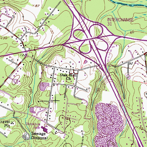 Topographic Map of Oak Hall Church, VA