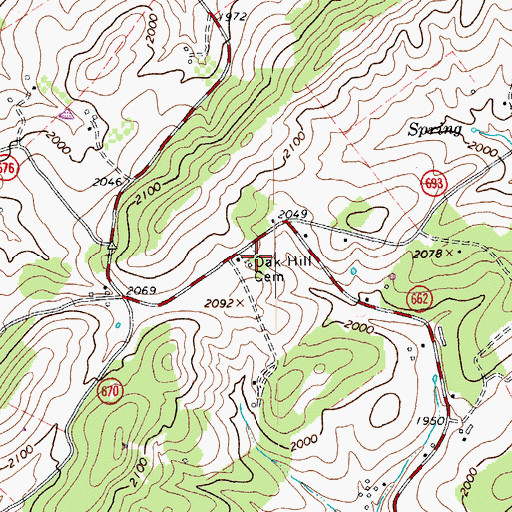 Topographic Map of Oak Hill Cemetery, VA