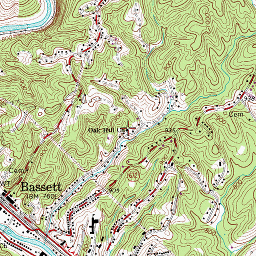 Topographic Map of Oak Hill Church, VA