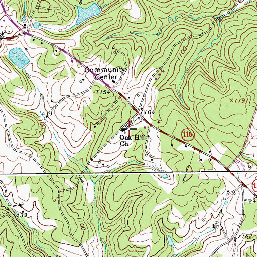 Topographic Map of Oak Hill Church, VA