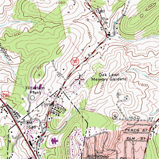 Topographic Map of Oak Lawn Mausoleum and Memory Gardens, VA