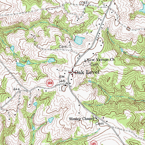 Topographic Map of Oak Level, VA