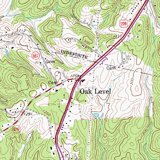 Topographic Map of Oak Level, VA