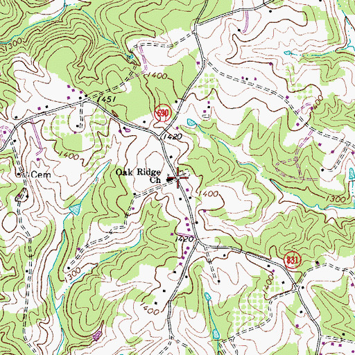 Topographic Map of Oak Ridge Church, VA