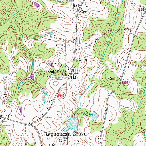 Topographic Map of Oak Ridge Church, VA