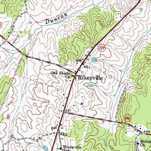 Topographic Map of Oak Shade Church, VA