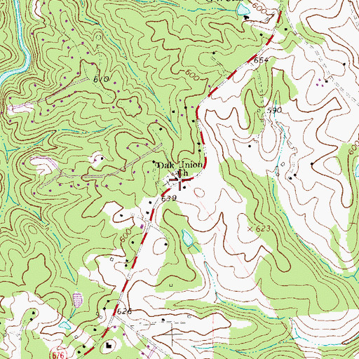 Topographic Map of Oak Union Church, VA