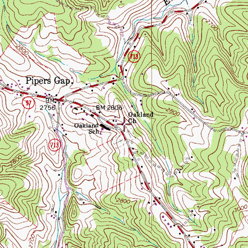 Topographic Map of Oakland Church, VA