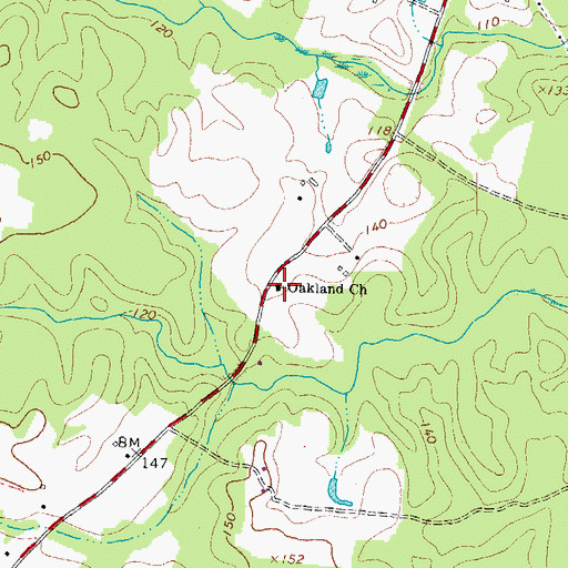 Topographic Map of Oakland Church, VA