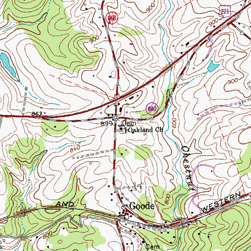 Topographic Map of Oakland Church, VA