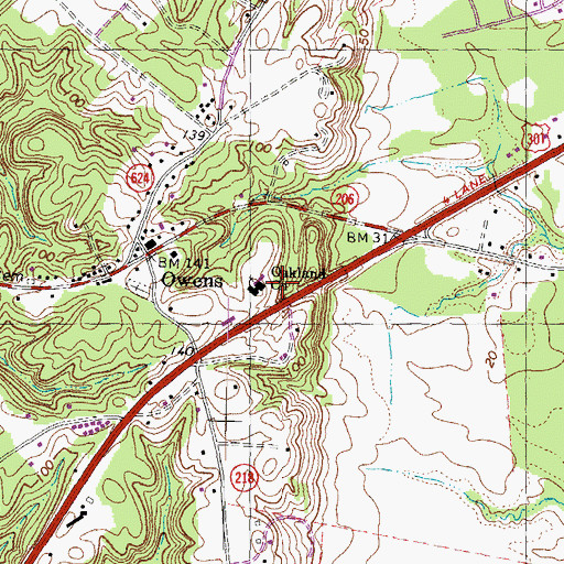 Topographic Map of Oakland Church, VA