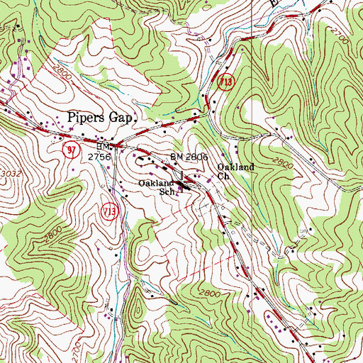 Topographic Map of Oakland Elementary School, VA