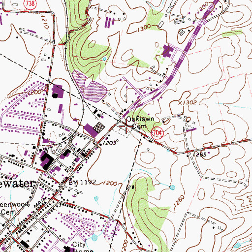 Topographic Map of Oaklawn Cemetery, VA