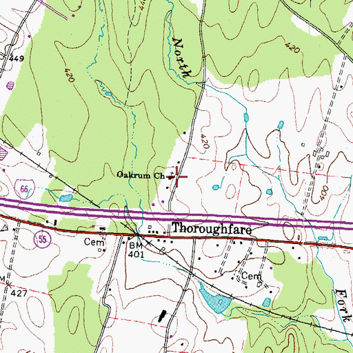 Topographic Map of Oakrum Church, VA