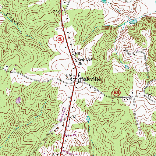 Topographic Map of Oakville, VA