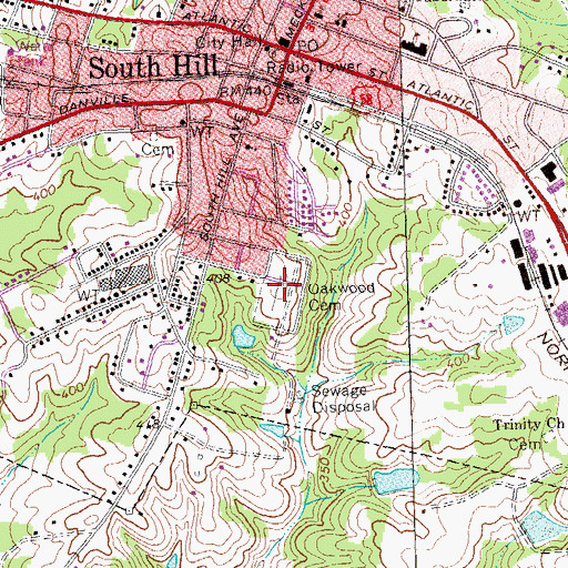 Topographic Map of Oakwood Cemetery, VA