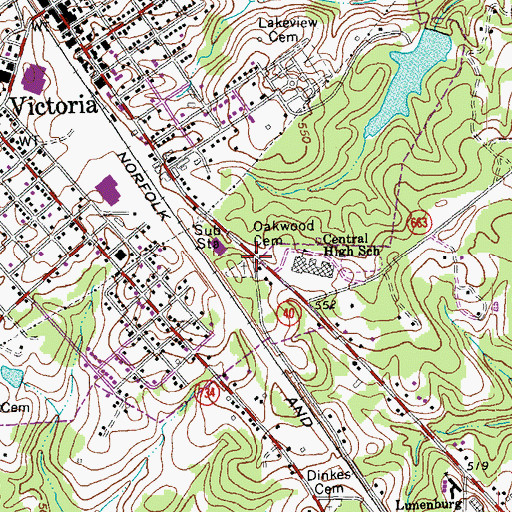 Topographic Map of Oakwood Cemetery, VA