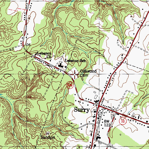 Topographic Map of Oakwood Cemetery, VA