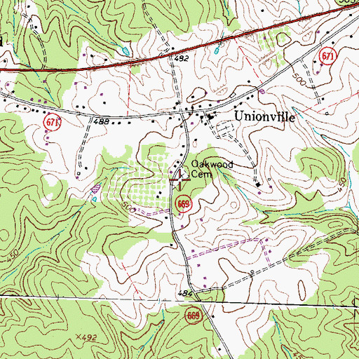 Topographic Map of Oakwood Cemetery, VA