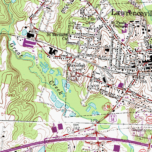 Topographic Map of Oakwood Cemetery, VA