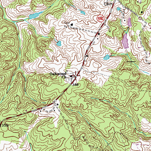 Topographic Map of Oakwood Church, VA
