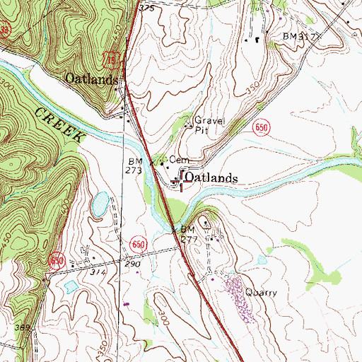 Topographic Map of Oatlands, VA