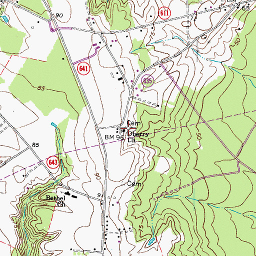 Topographic Map of Oberry Church, VA