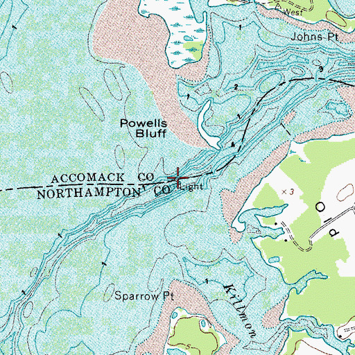 Topographic Map of Occohannock Creek, VA