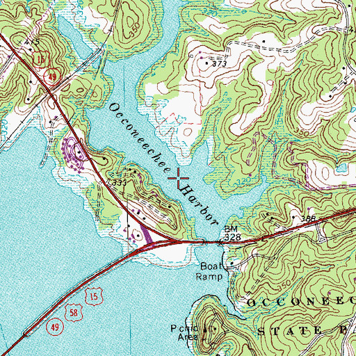Topographic Map of Occoneechee Harbor, VA