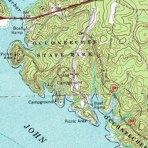 Topographic Map of Occoneechee State Park, VA