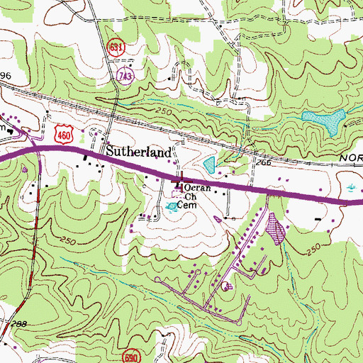 Topographic Map of Ocran Church, VA