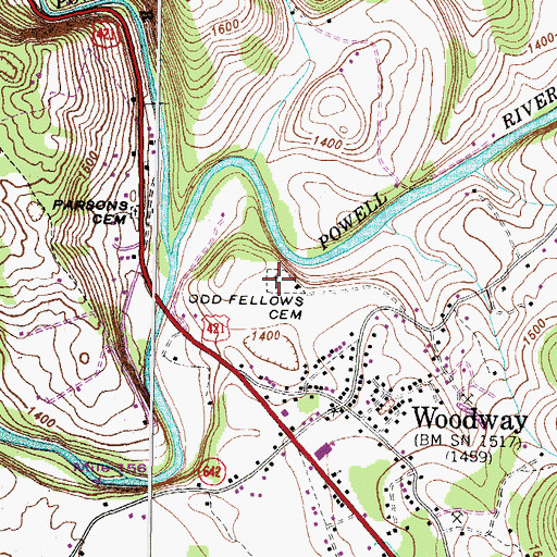 Topographic Map of Odd Fellows Cemetery, VA