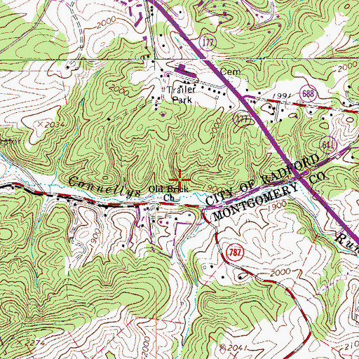 Topographic Map of Old Brick Church, VA