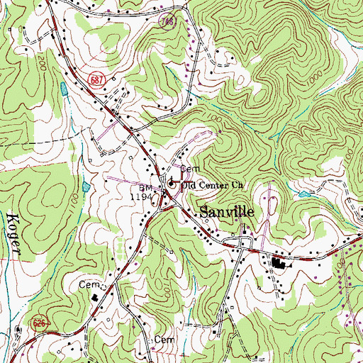 Topographic Map of Old Center Church, VA
