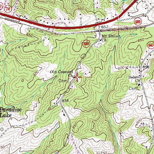 Topographic Map of Old Concord Church, VA