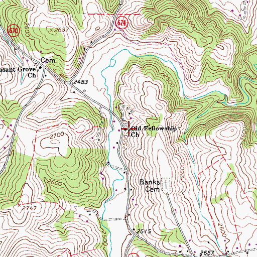 Topographic Map of Old Fellowship Church, VA