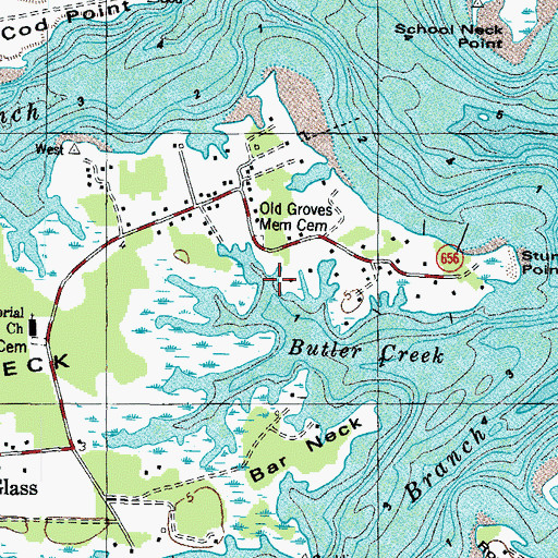 Topographic Map of Old Groves Memorial Cemetery, VA